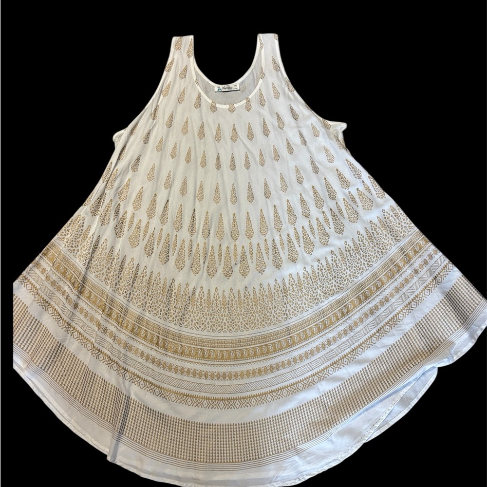 White and Gold Sleeveless below the knee Dress